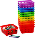 12 Pack Small Classroom Storage Baskets, Square 4.5" Sturdy Plastic Colorful Crayon & Pencil Container, Organizer