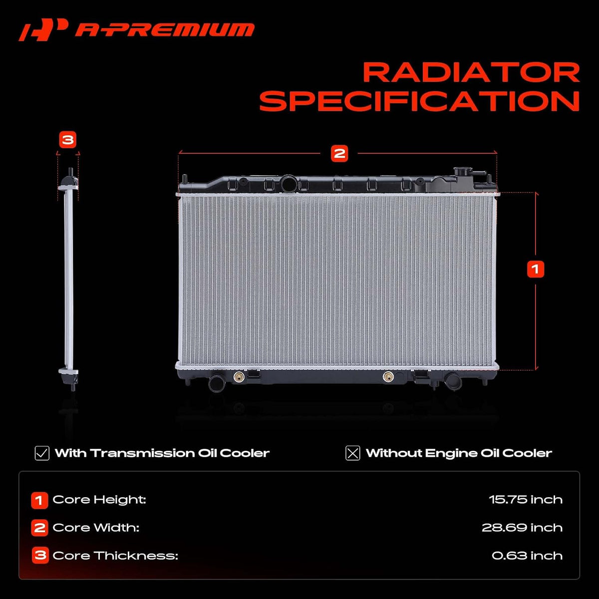 A-Premium Engine Coolant Radiator Assembly with Transmission Oil Cooler