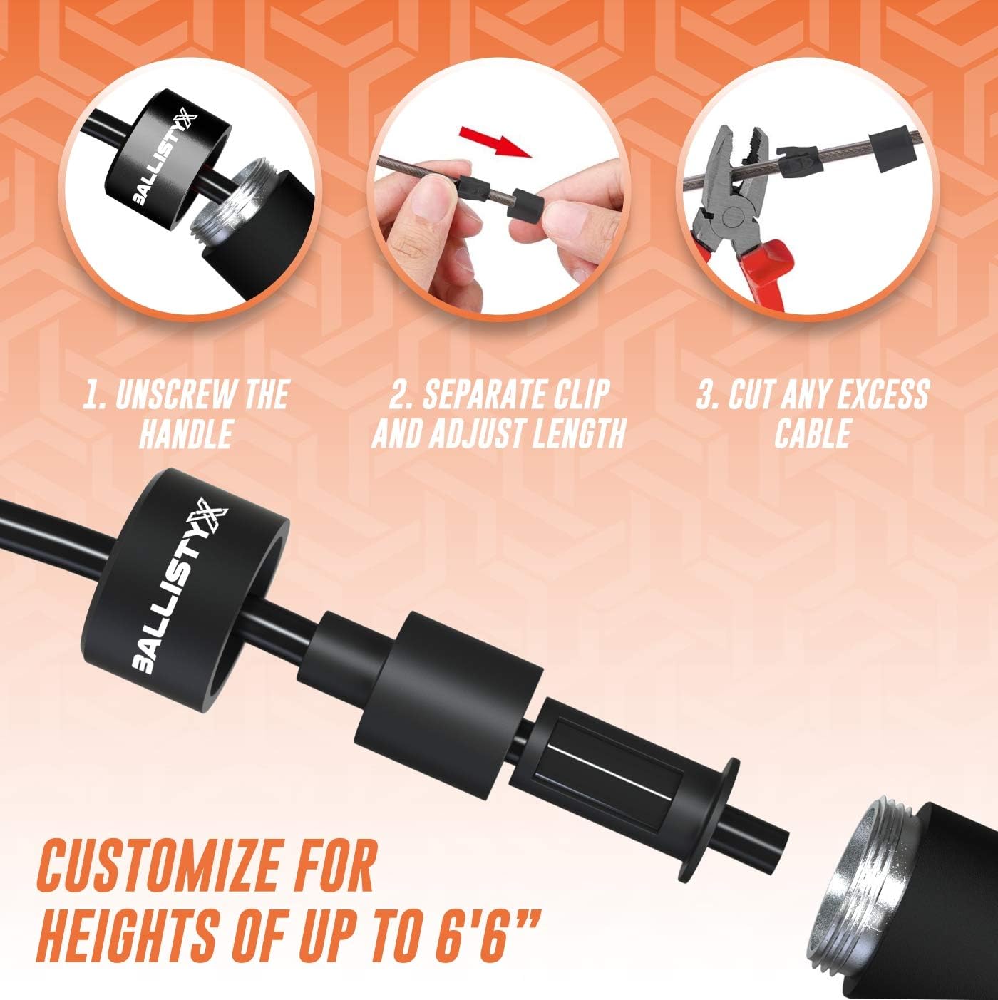 Ballistyx Jump Rope - Premium Speed Jump Rope with 360 Degree Spin, Steel Handles, Silicone Grips and 2 x Adjustable