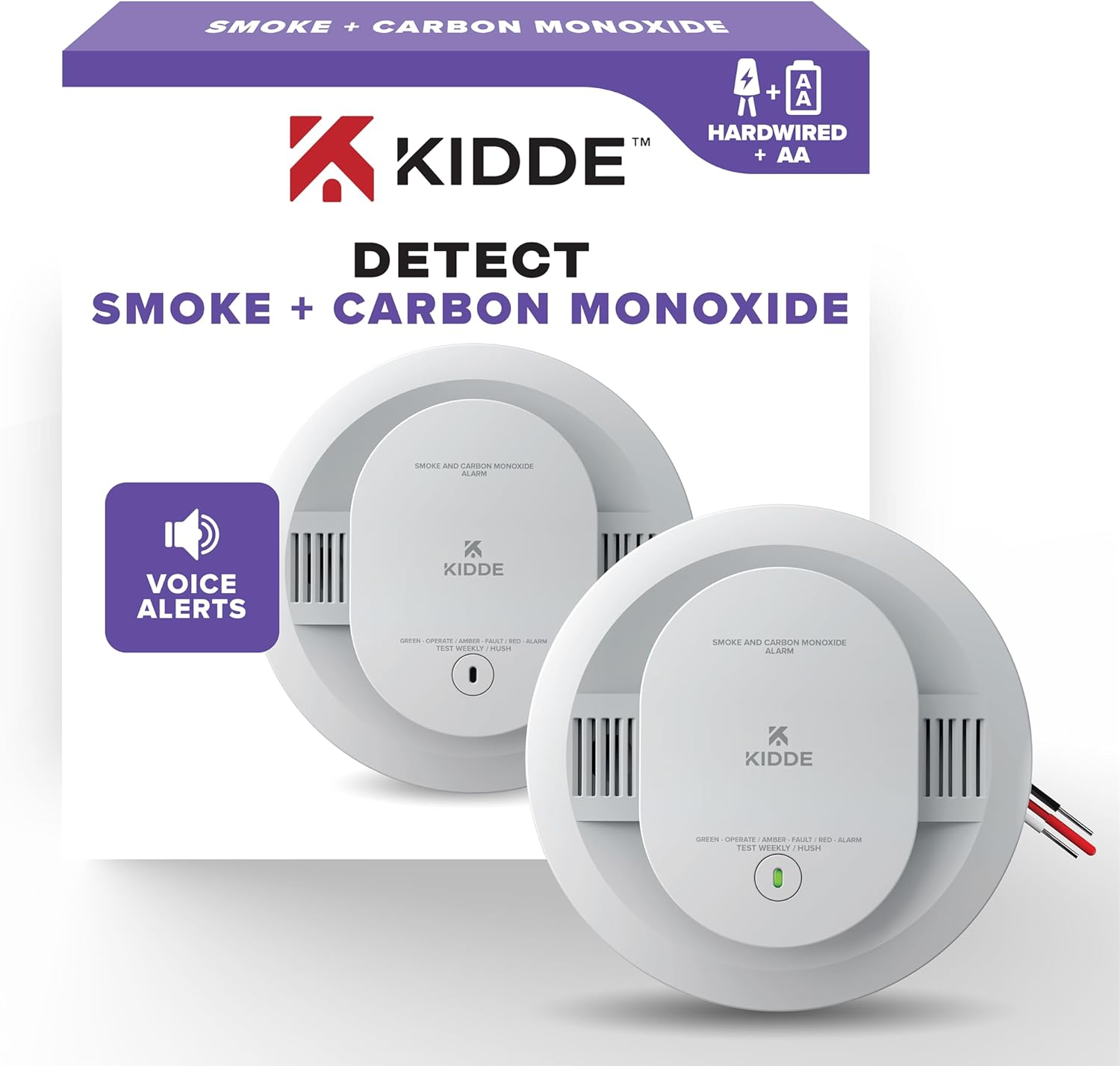 Smoke and Carbon Monoxide Detector, Hardwired with AA Battery Backup, Voice Alerts, Interconnectable, LED Status