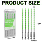 5 Pack 3/16 inch Masonry Drill Bit Set - Carbide Tip Hex Shank Concrete Drill Bits for Brick, Tile, Cement, Glass & Plastic