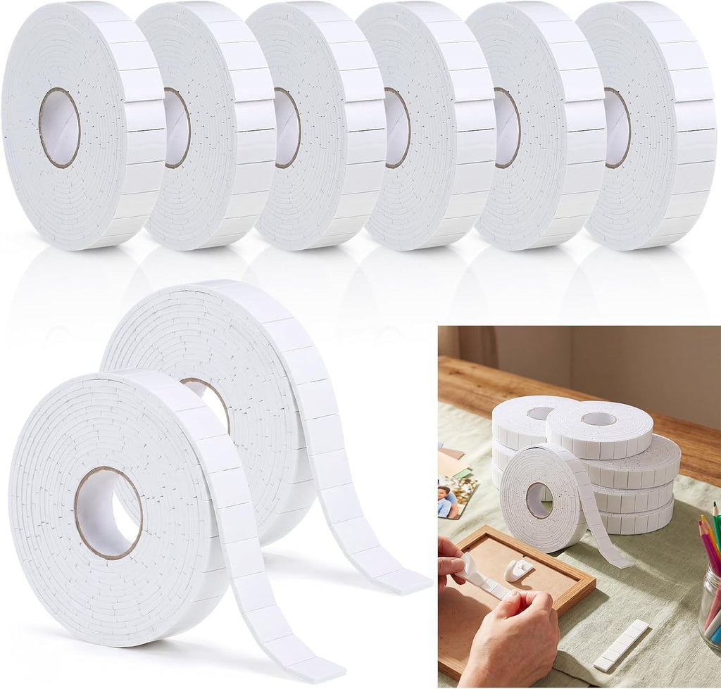2000 Pcs Double Sided Foam Tape Precut 3/4 x 1/2 Inch, 8 Rolls