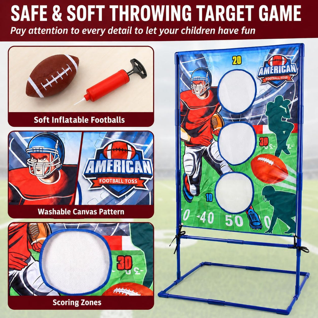 Football Toss Game with 4 Inflatable Balls Sports Outdoors Toys for Boys | Football Games Throwing Target Backyard