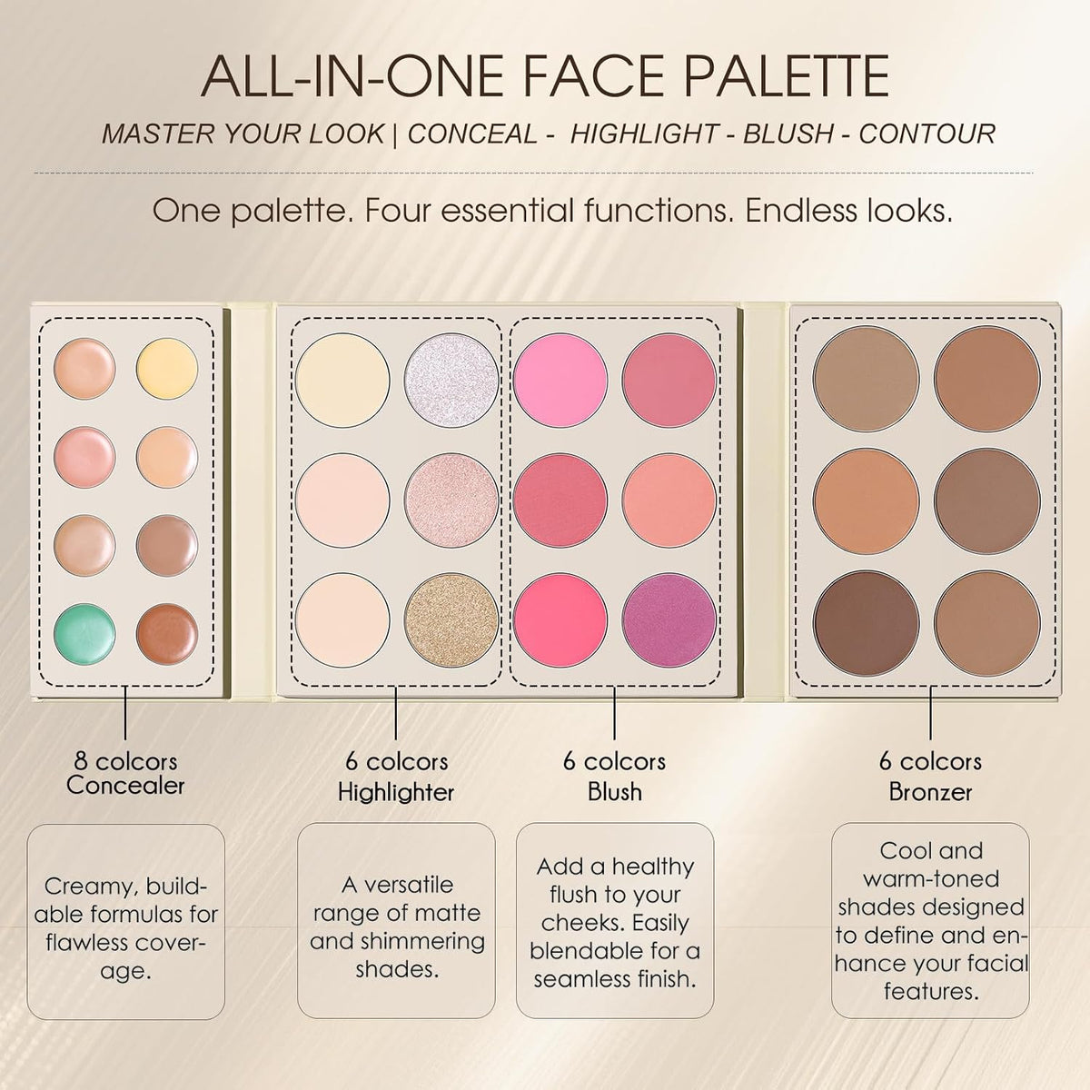 26 Colors Face Makeup Palette Set, All-in-One Makeup Set Includes Concealer, Highlight, Blush, Bronzer with 2 Brushes