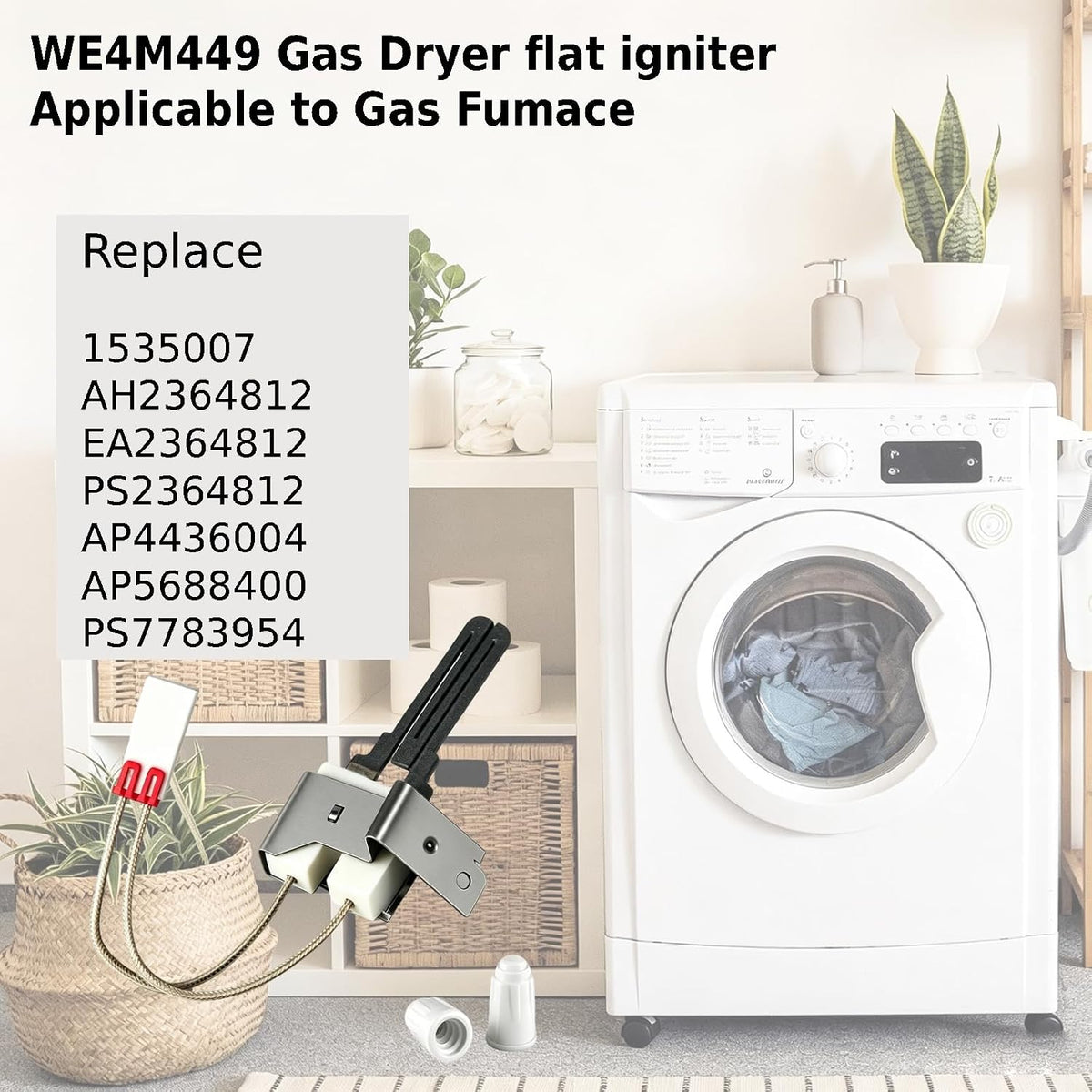 AUSTINE WE4M449 Gas Dryer Igniter Assembly, Compatible with GE and Hotpoint Gas Dryers, Replaces AP4436004 1535007 AH2364812 EA2364812 PS2364812, Flat Silicon Carbide Igniter