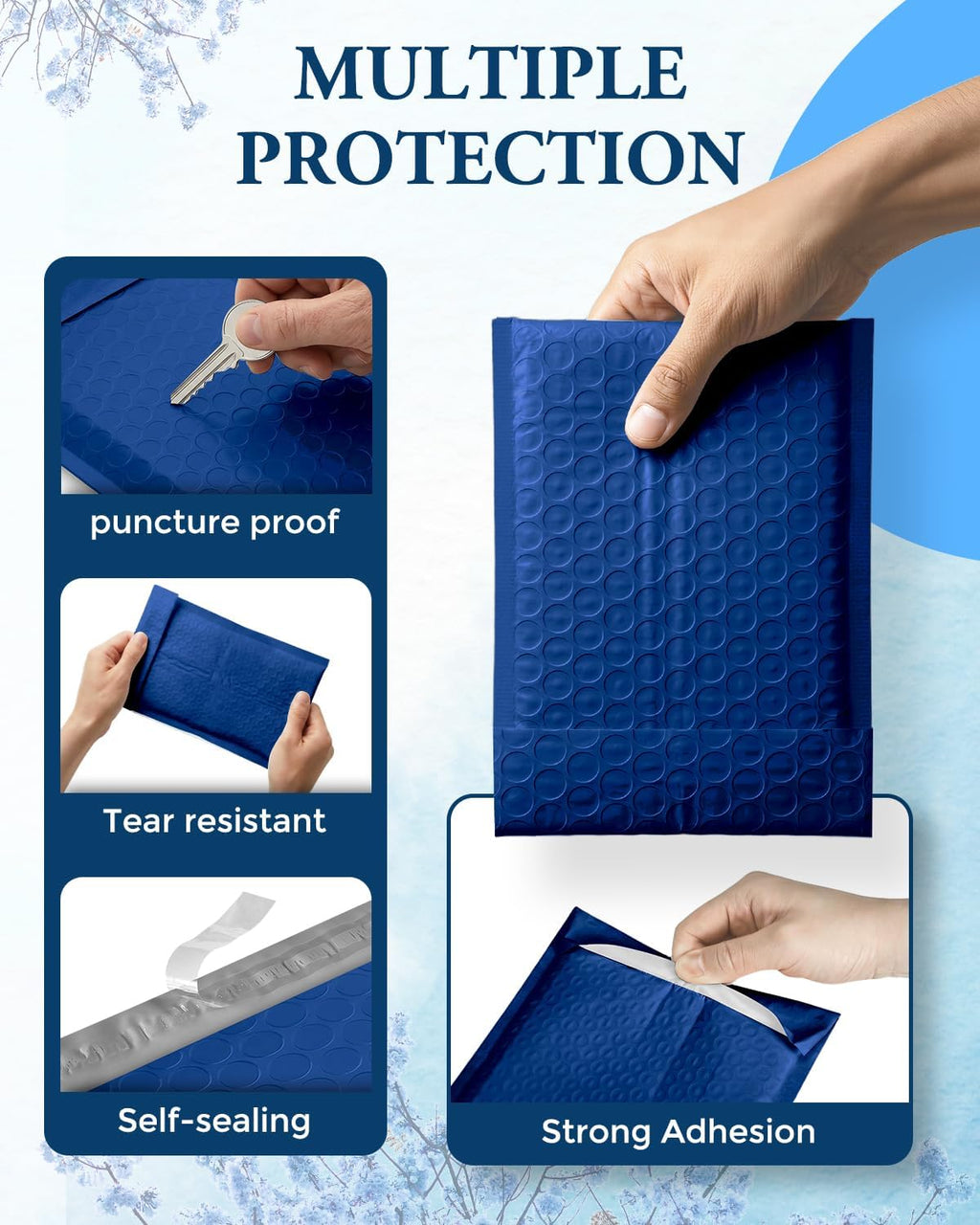Blue Bubble Mailers 4x8 100 Pack, Self Seal Padded Envelopes