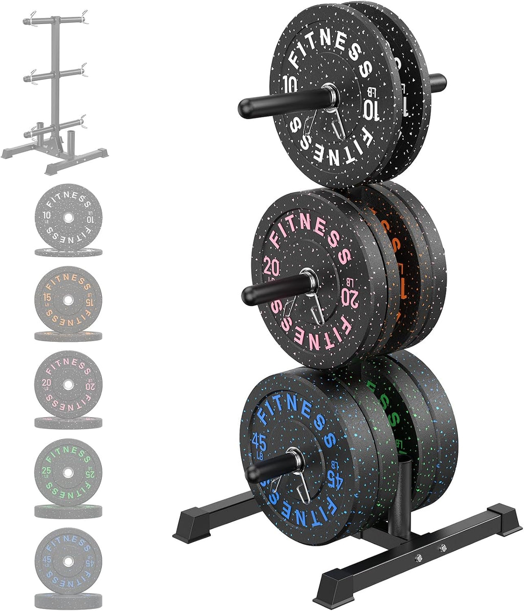 Olympic Barbell Set, 2-Inch Bumper Plates with Weight Plate Rack | Colored Crumb Rubber Weight Plates for Weight