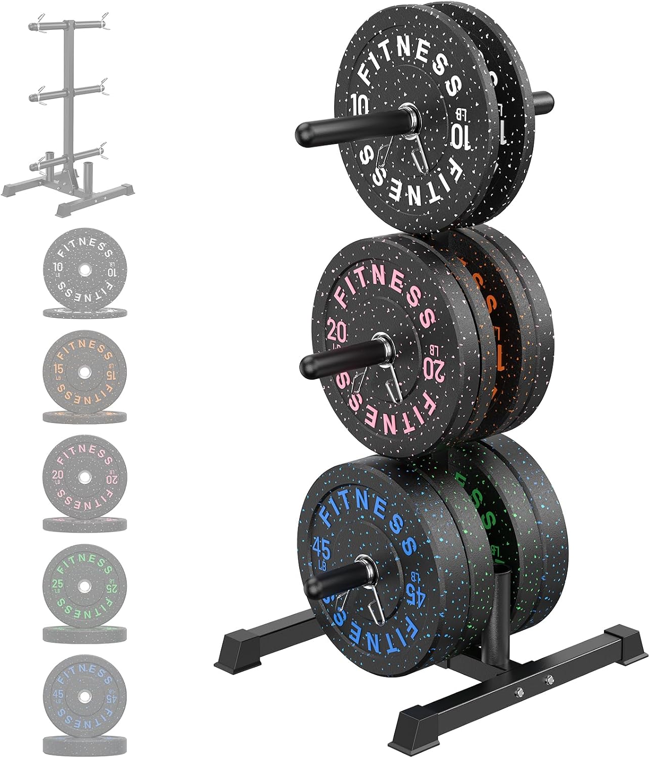 Olympic Barbell Set, 2-Inch Bumper Plates with Weight Plate Rack | Colored Crumb Rubber Weight Plates for Weight