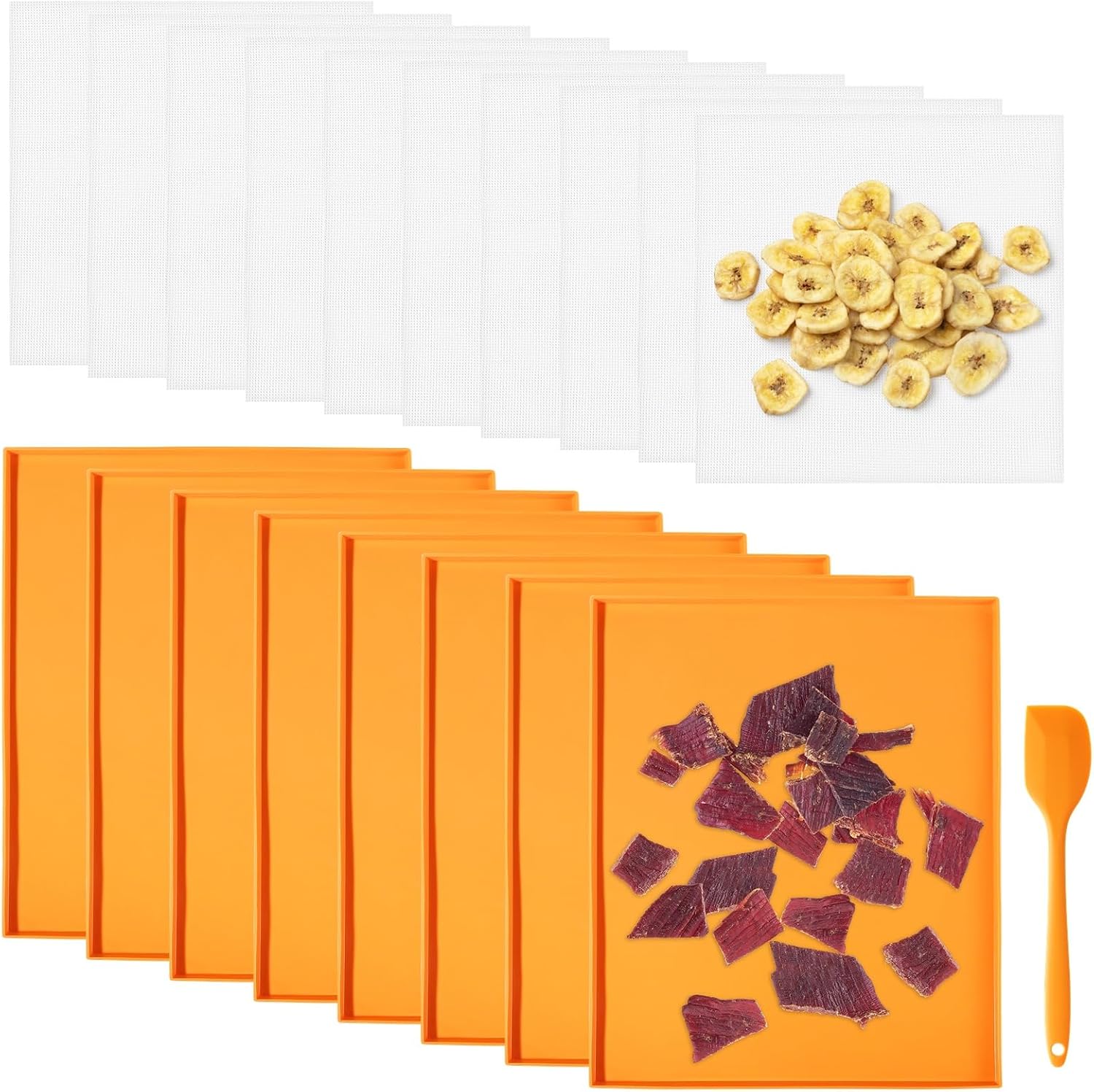 18 Pcs Silicone Dehydrator Sheets, Including 8 Packs DehydrationMats with Edges & 10 Pcs Mesh Sheets, Nonstick