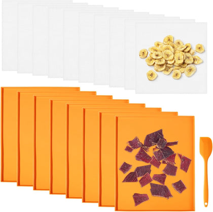 18 Pcs Silicone Dehydrator Sheets, Including 8 Packs DehydrationMats with Edges & 10 Pcs Mesh Sheets, Nonstick