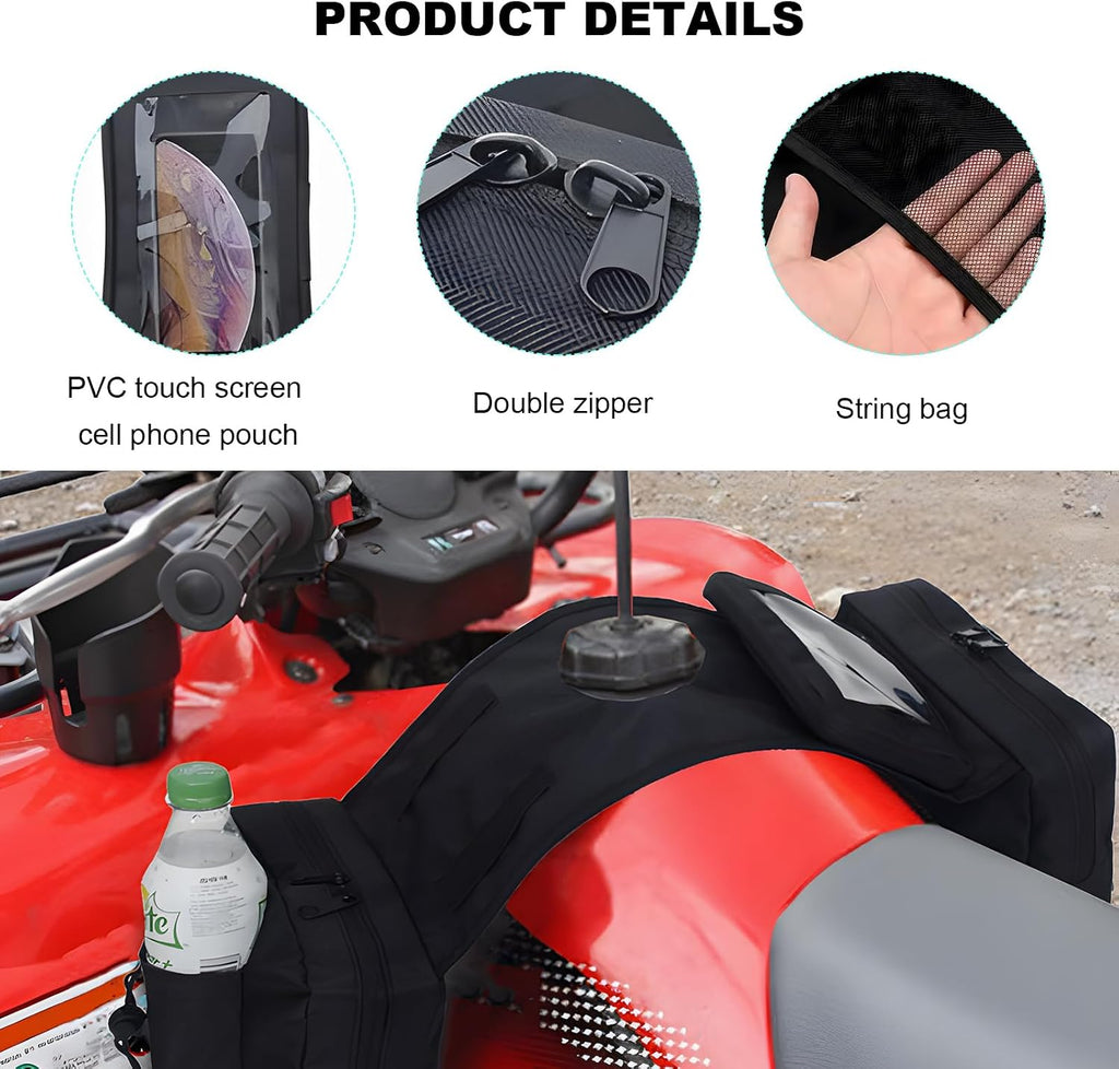 Motorcycle Tank Bag, Large ATV Tank Top Bag with Touch Screen Phone Pouch & Drink Holder, Universal Waterproof