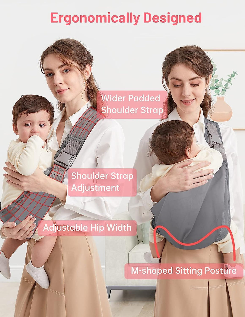 Baby Sling Carrier Pure Cotton Ergonomic Adjustable Breathable | Ergonomic M-Position, Quick 10-Sec On/Off