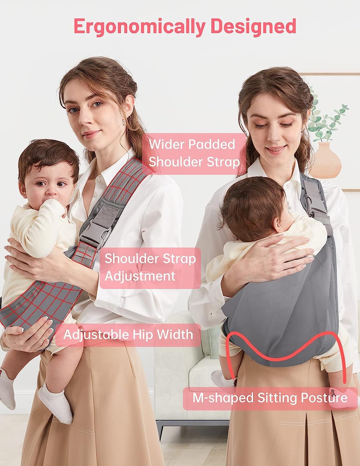 Baby Sling Carrier Pure Cotton Ergonomic Adjustable Breathable | Ergonomic M-Position, Quick 10-Sec On/Off