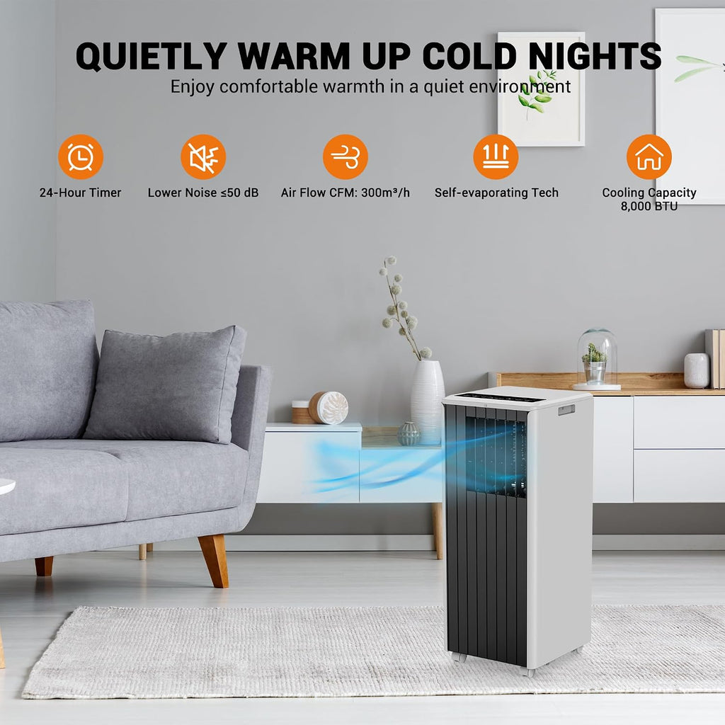8,000 BTU Portable Air Conditioners, 4-in-1 AC Unit with Cool, Fan, Dehumidifier & Sleep Mode, Up to 350 Sq.Ft, Quiet