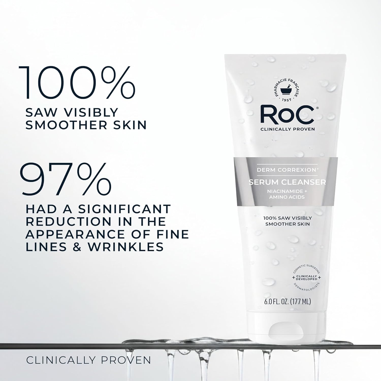 Derm Correxion Serum Facial Cleanser with Niacinamide and Amino Acids for Anti-Aging & Fine Lines, Makeup Remover, 6