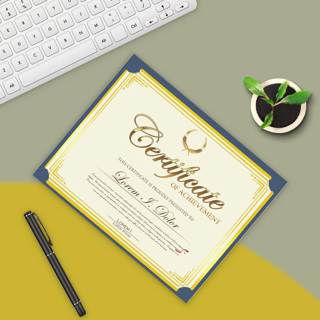 25 Sheets Certificate Paper 8.5 x 11 for Printing, Blank Gold Foil Border Diploma Paper, 180 GSM Award Certificate