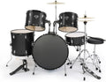 22 Inch Complete Adult Drum Set, 5-Piece, Black | Beginner Drums Kit, with Cymbal Stands, Hi-hat Stand, Sticks, Drum