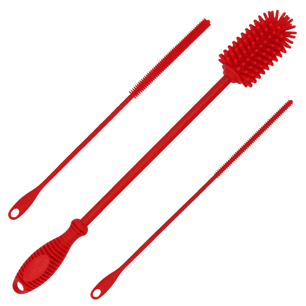 Silicone Bottle Brush 12.5 inch with 2 Straw Cleaners – Red