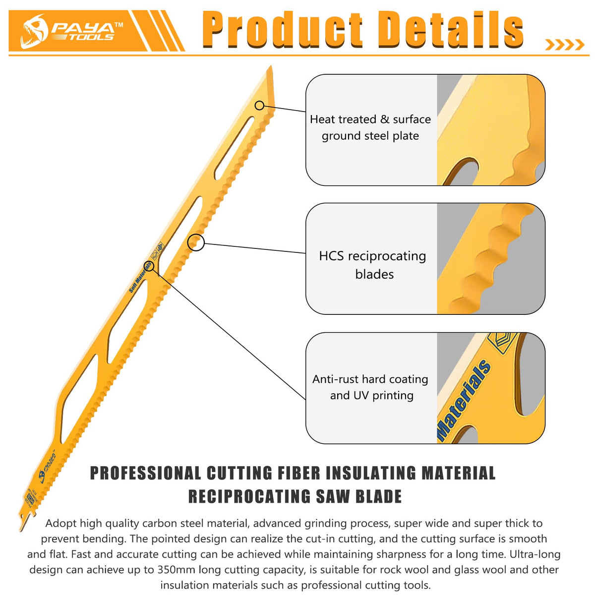 PAYA TOOLS 2-Pack 16''(400mm) PRO Fibre Insulation Reciprocating Saw Blade