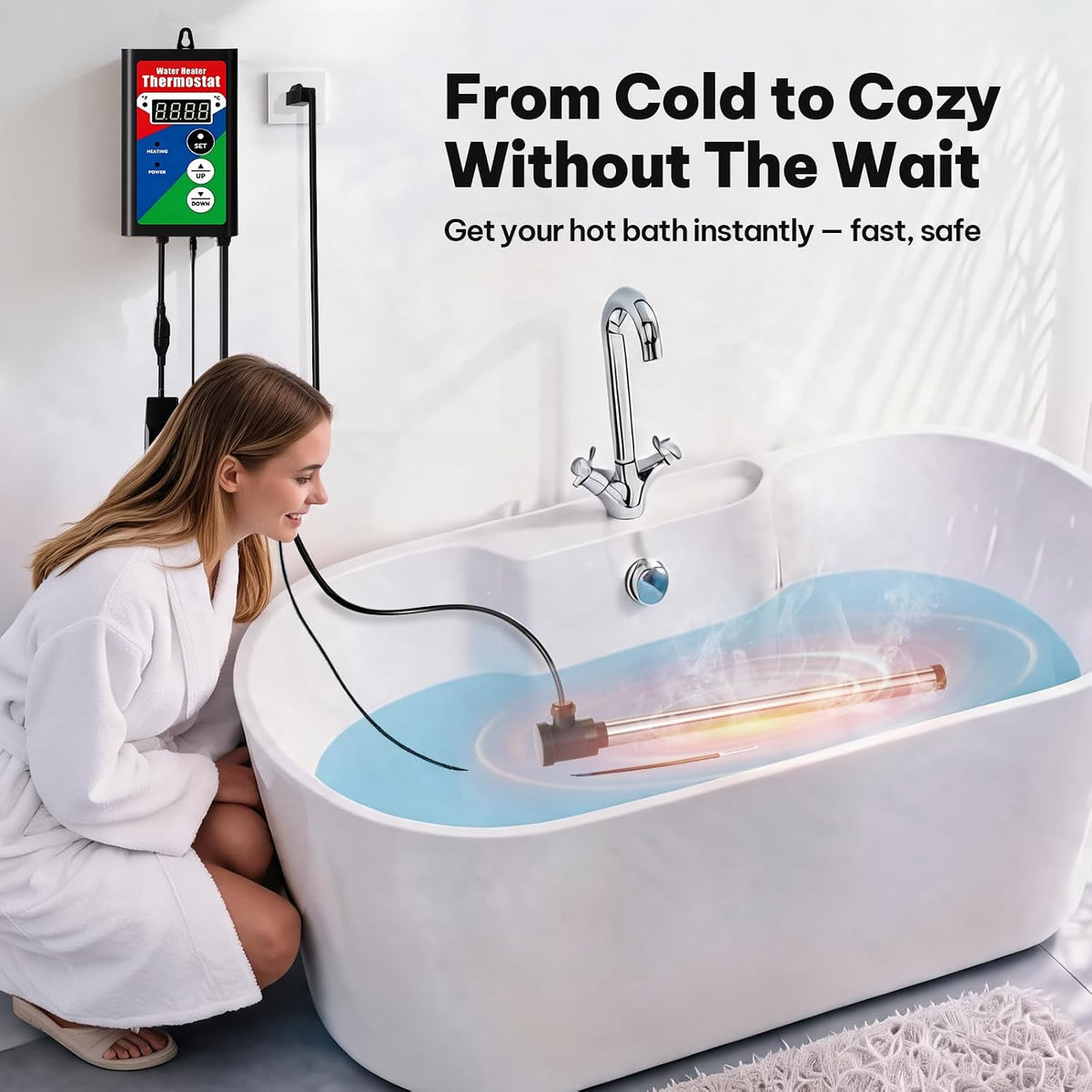 2000W Immersion Water Heater with GFCI & Thermostat | Fast-Heating Portable Pool Heater for Above Ground