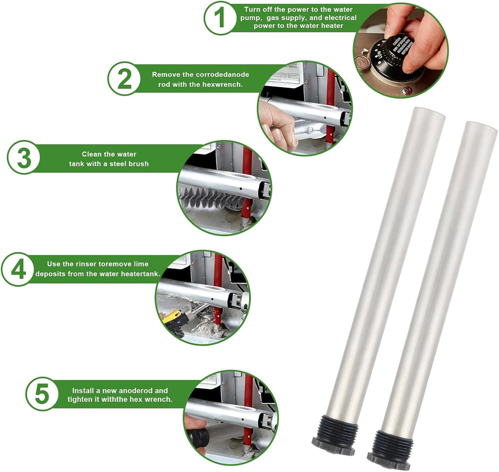 9PCS RV Water Heater Anode Rod & Cleaning Kit - 9.25"L 3/4"NPT Magnesium Rods for Suburban/Mor-Flo, RV Tank Rinser, Stainless Steel Brush, Wrench - Extends Heater Lifespan (9 PCS)