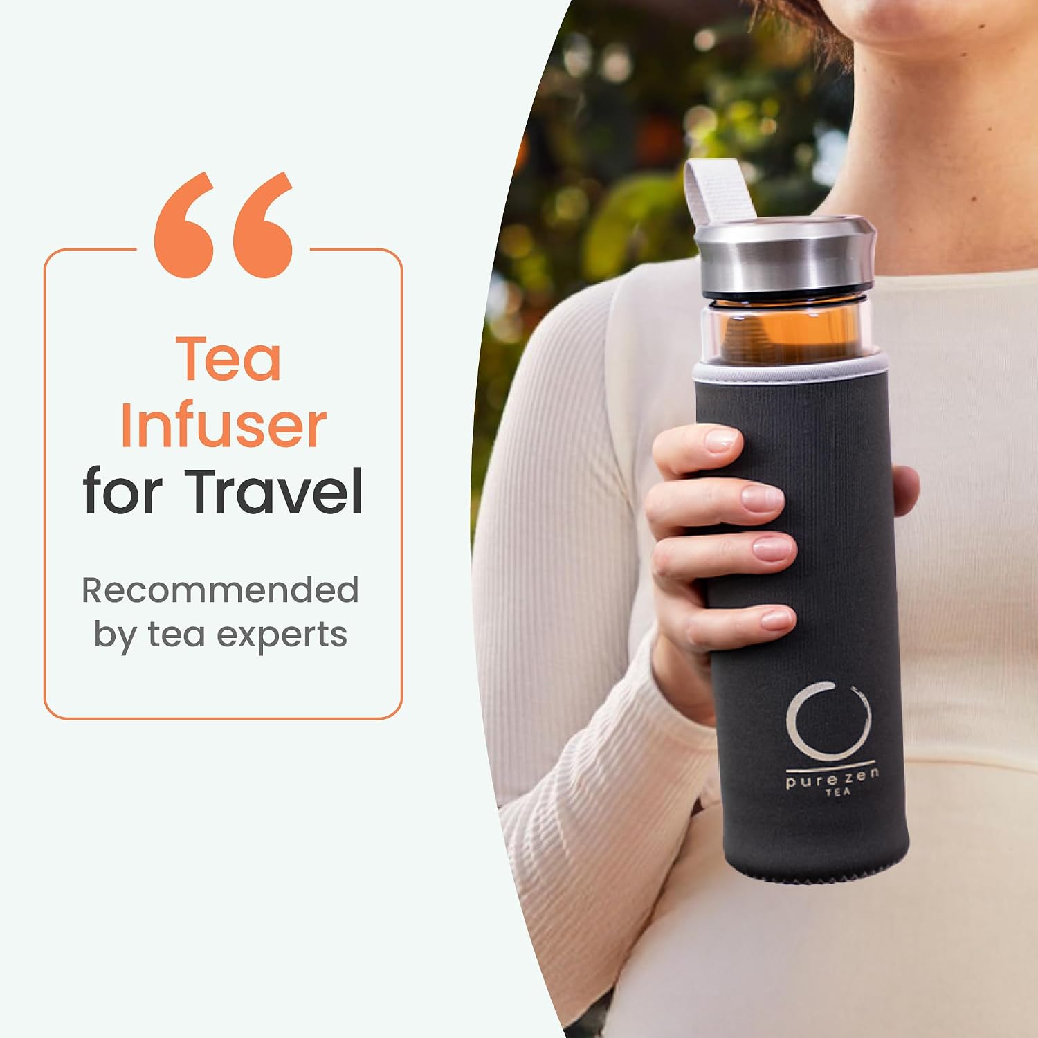 Infuser Bottle - Double Wall Glass Travel Mug with Stainless Steel Filter - Leakproof Tea Tumbler with Infuser for