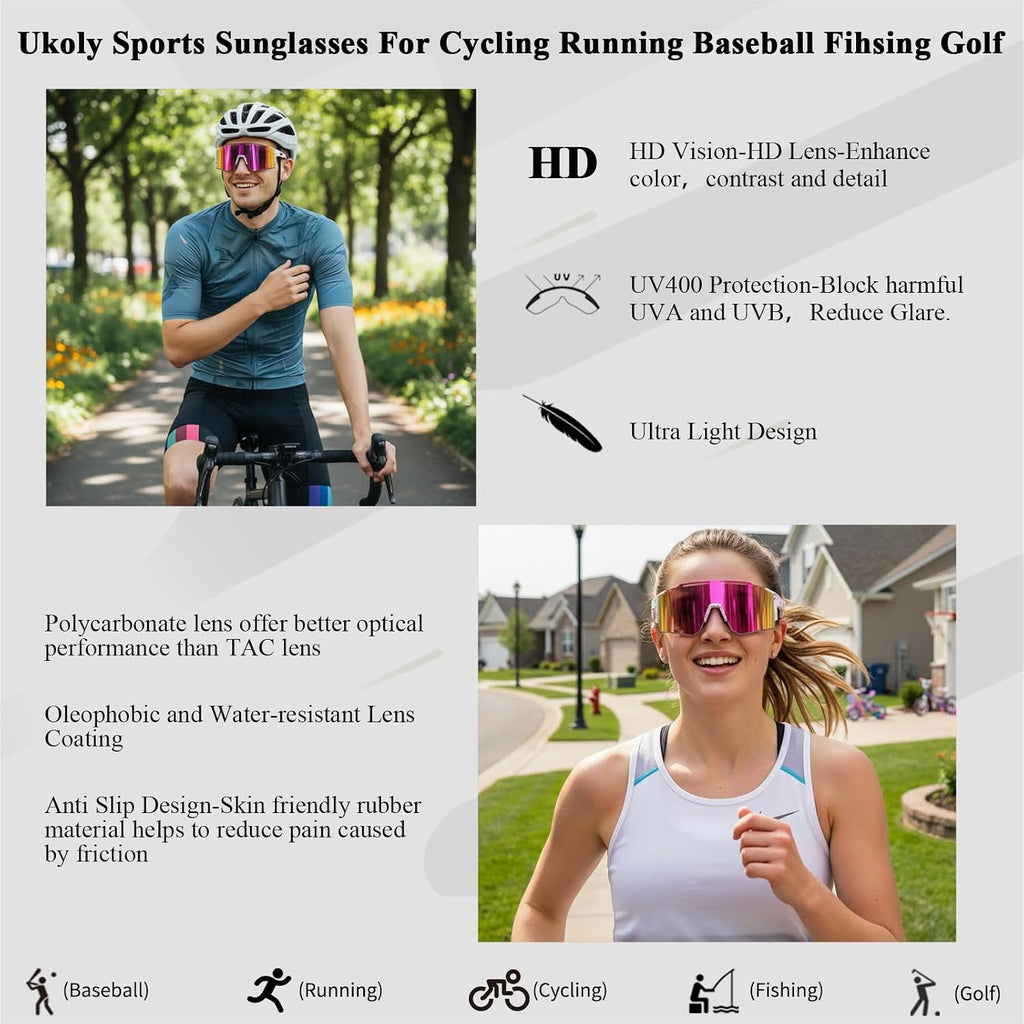 Sport Sunglasses for Men and Women,HD PC Lens UV400 Protection | Sun Glasses for Running Cycling Baseball Fishing