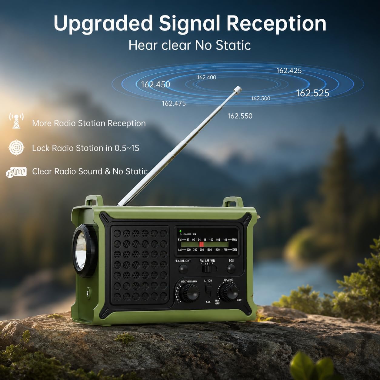 12000mAh/44400mWh Emergency Radio, NOAA Weather Radio, Hand Crank & Solar | Clear Signal, AM/FM Portable Radio, AC