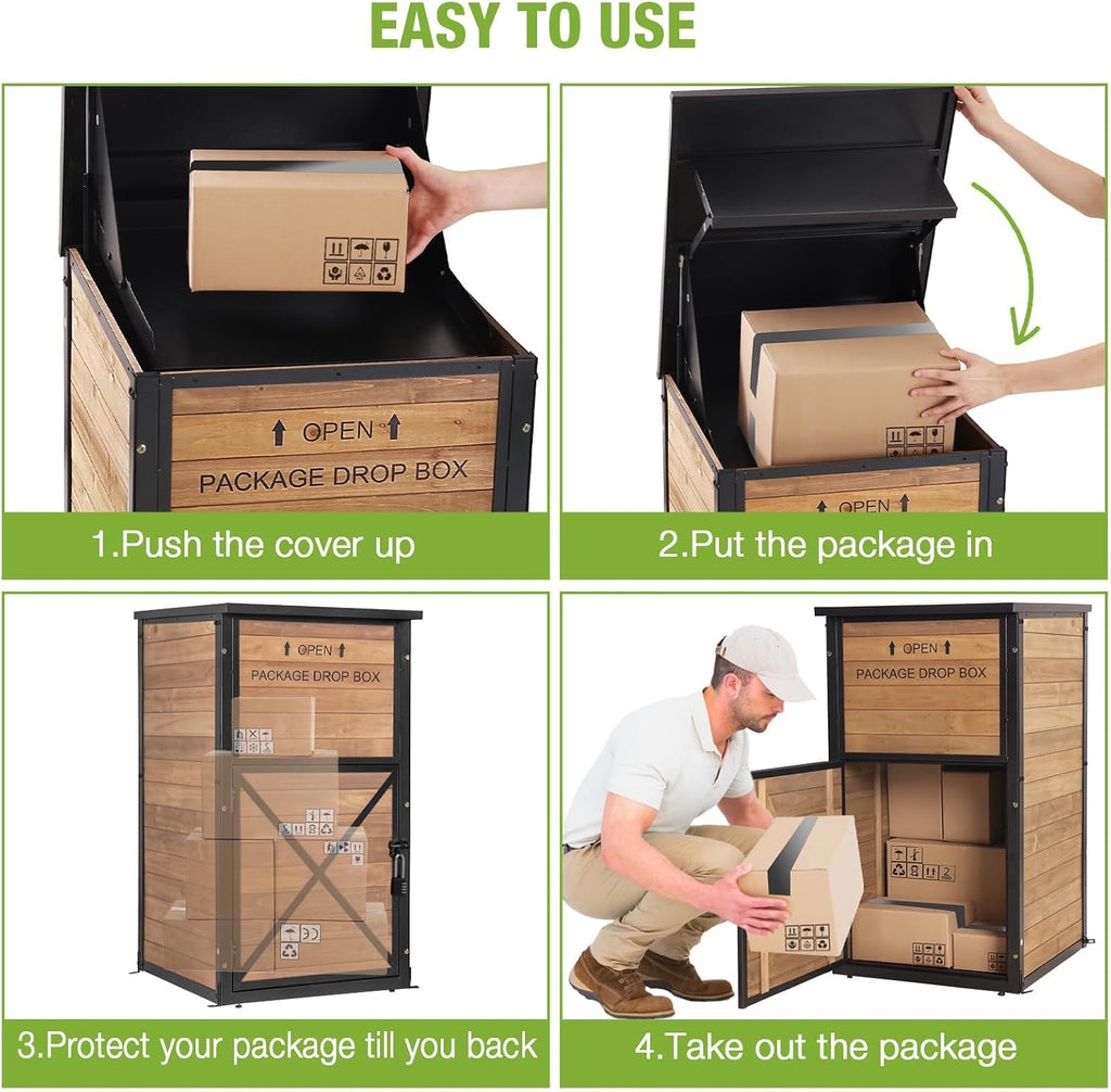 Package Delivery Boxes for Outside, Metal Frame Large Parcel Drop Box with Combination Lockable, Secure Anti Theft
