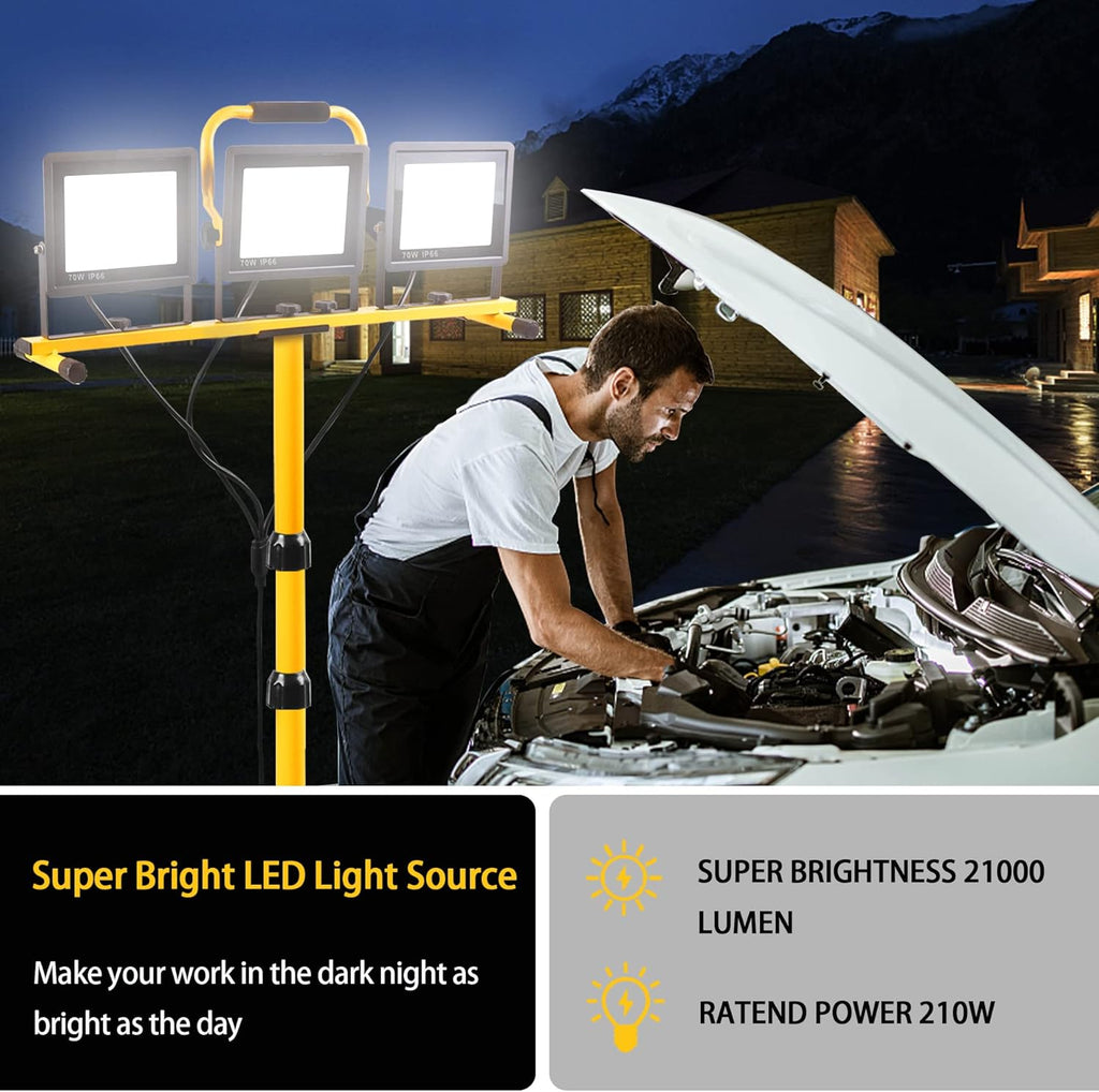22000 Lumen Work Lights with Stand, 3 Head Portable LED Work Light, with Adjustable&Foldable Tripod Stand, IP66