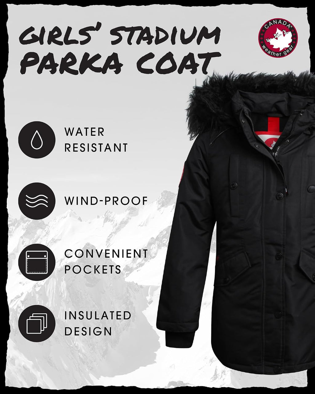 Girls Winter Coat - Long Length Faux Fur Puffer Ski Jacket Water & Wind Resistant Insulated Fleece Parka