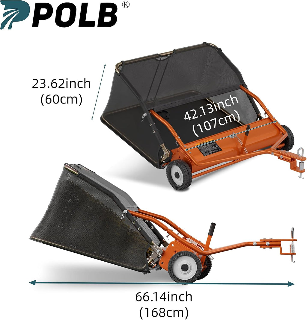42" Lawn Sweeper Tow Behind, Leaf and Grass Collector, 18.55 Cu. Ft. Hopper