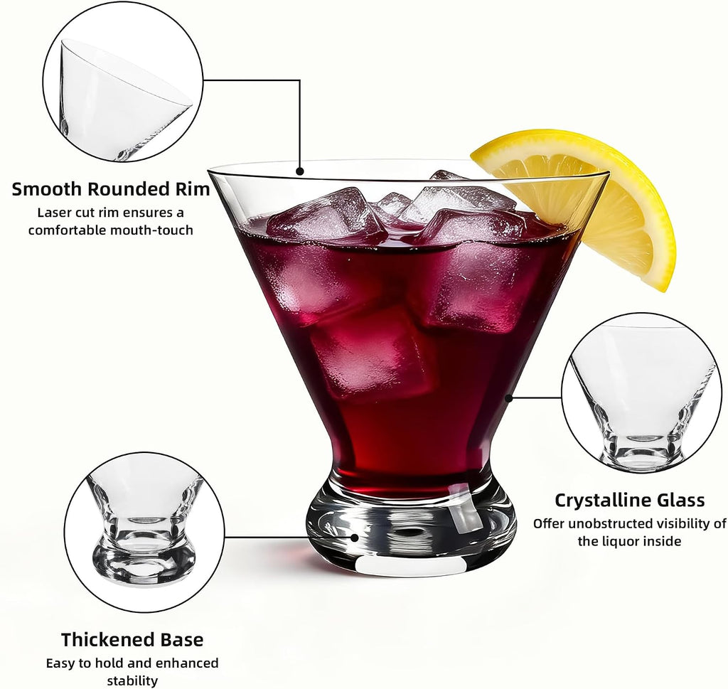 Stemless Martini Glasses Set of 12, 10 Oz Heavy Base Wine Cup Clear