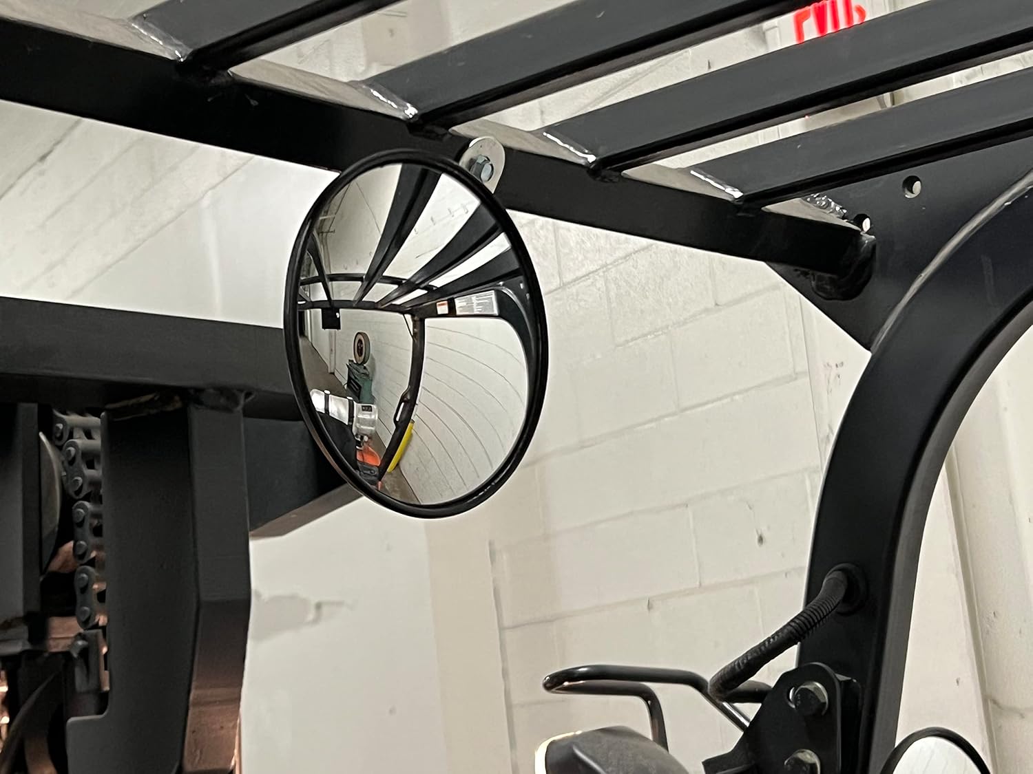 Universal 6in Round Spot Forklift Mirror with Arm | WIDE-ANGLE VISIBILITY: Convex glass expands your field of view to