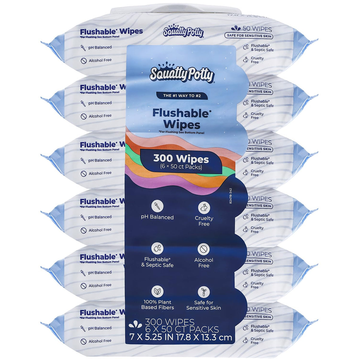 Flushable Wipes - 6 Packs of 50 (300 Total Wet Wipes)