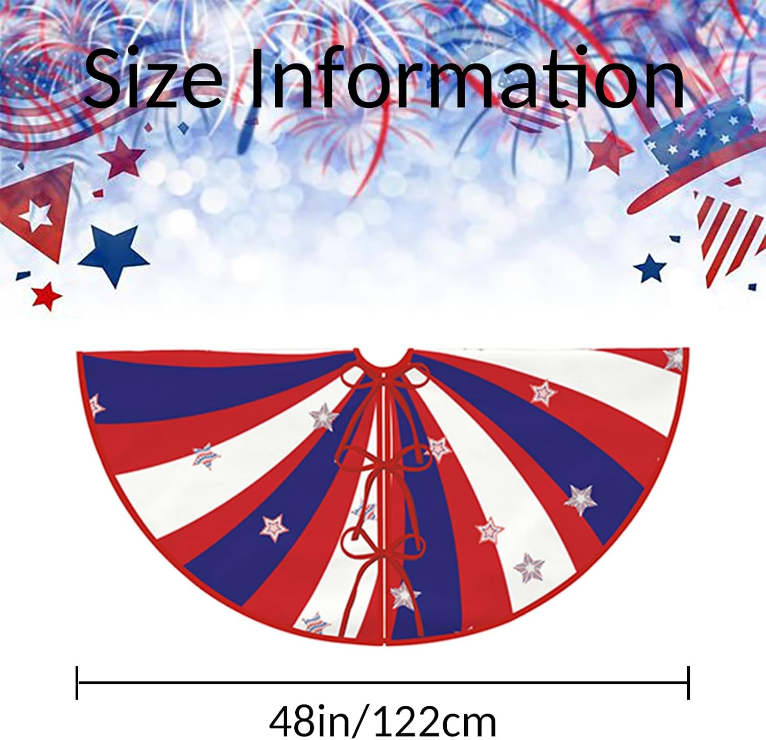 4th of July Patriotic Tree Skirt 48 Inch Independence Day Red Blue White Stripe Holiday Tree Skirts for Summer