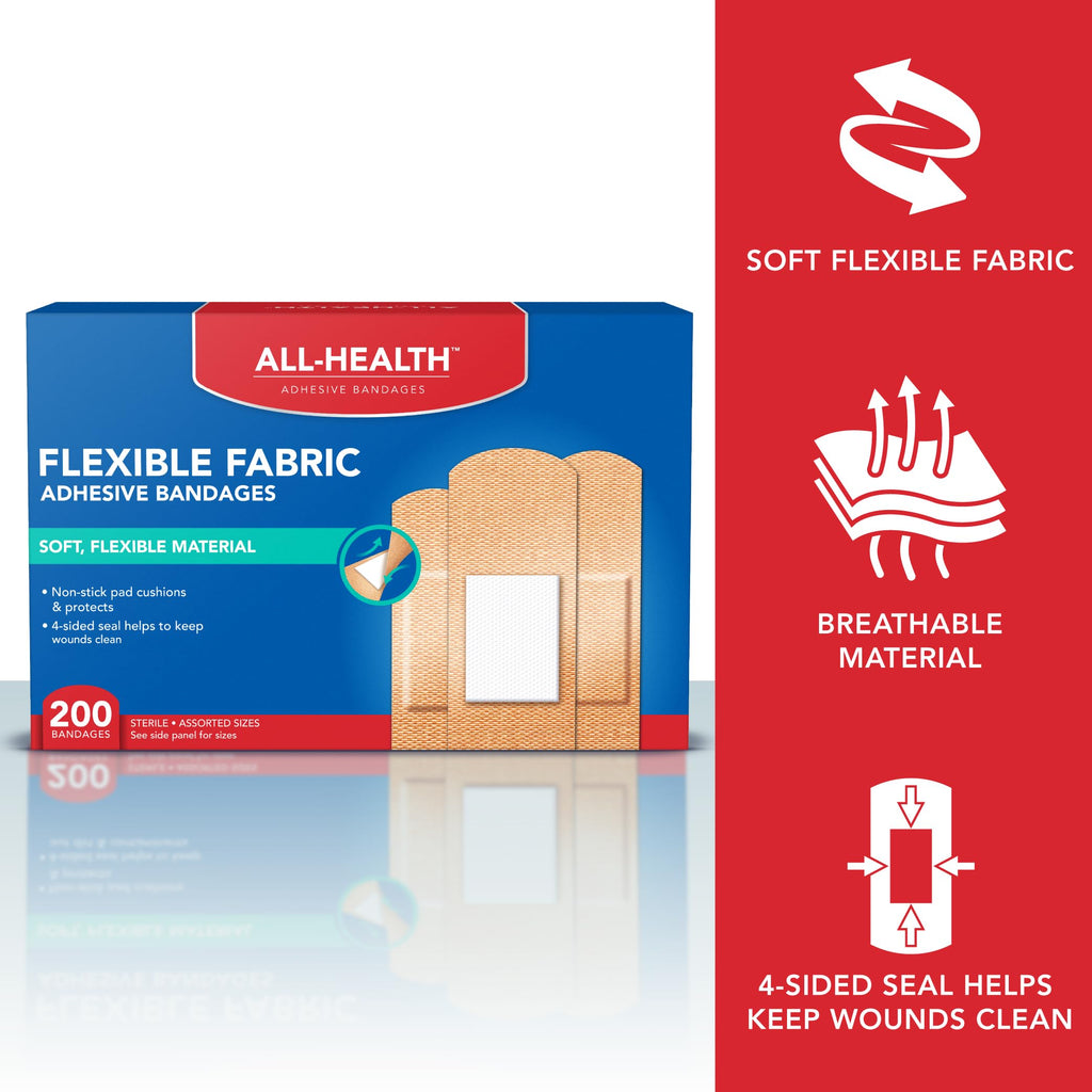Fabric Adhesive Bandages, Assorted Sizes, 200 Count