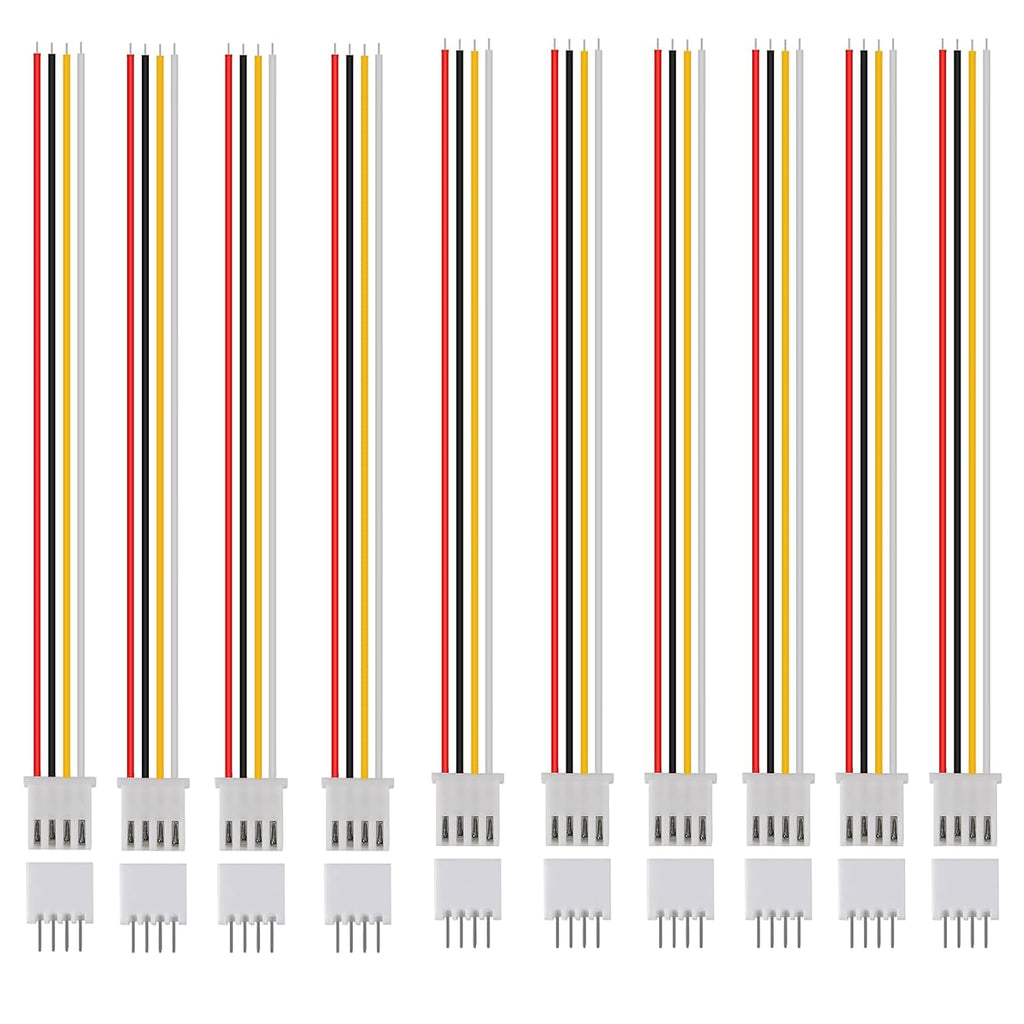 10-Pair XH 2.54mm 4-Pin Connector Kit, 26AWG 200mm Ribbon Cable