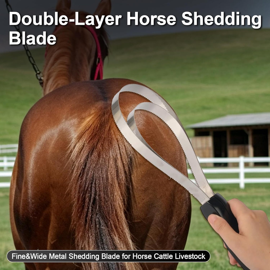 Double-Layer Metal Shedding Blade for Horses Solid Wood Handle
