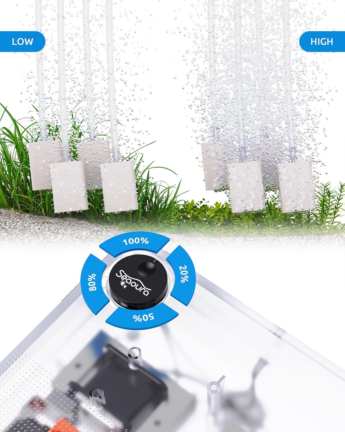Aquarium Air Pump, Adjustable Fish Tank Bubbler, 10W/160GPH Quiet Aquarium Air Bubbler, Powerful Four Outlets Oxygen