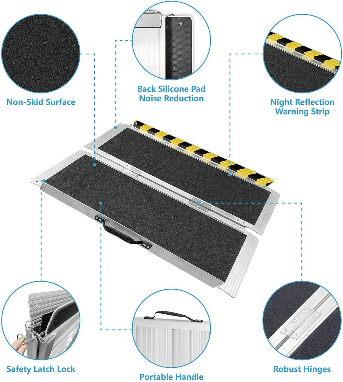 3FT Portable Wheelchair Ramp, Non-Slip Aluminum Folding Handicap Ramp, 800 LBS Capacity Door Threshold Ramps for Home