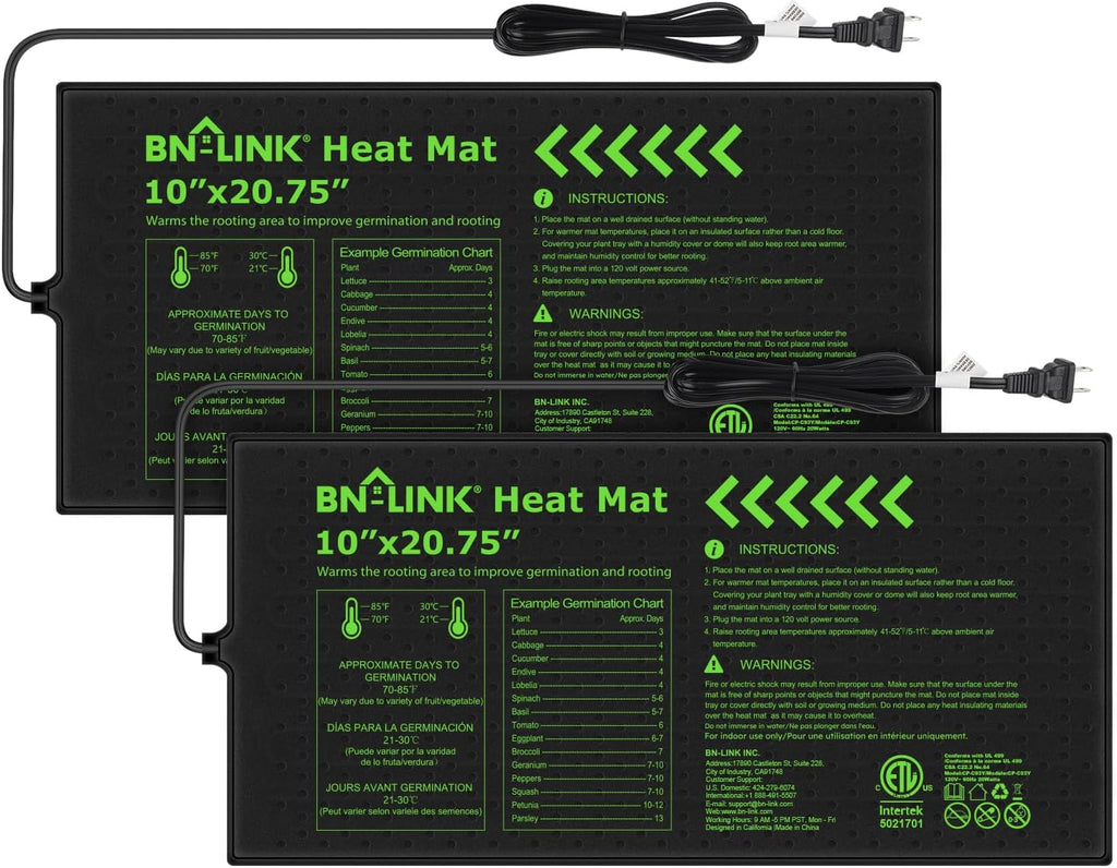 10" x 20.75" Seedling Heat Mat for Seed Starting Plants Germination | 2 Pack Durable Waterproof Plant Heating Pad