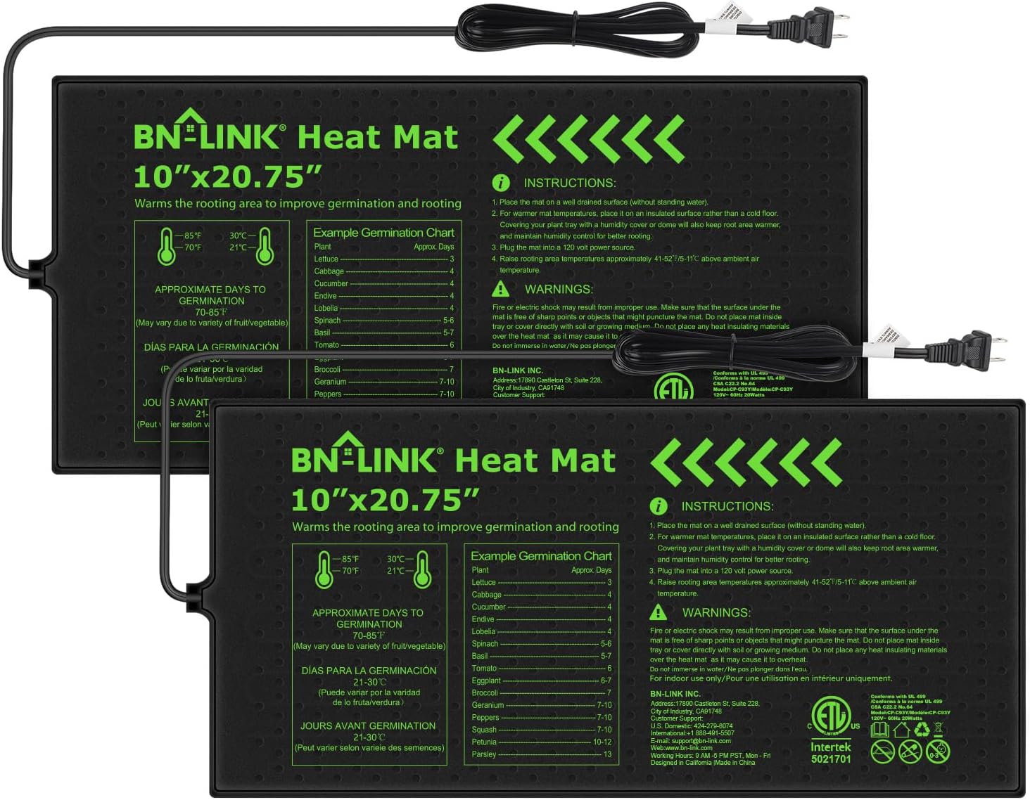 10" x 20.75" Seedling Heat Mat for Seed Starting Plants Germination | 2 Pack Durable Waterproof Plant Heating Pad