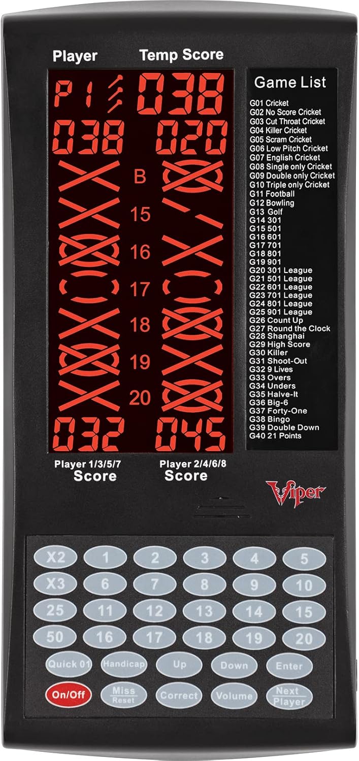 Viper ProScore Digital Dart Scorer Electronic Dartboard Scoreboard for Up to 8 Players, with 40 Games and 655 Game