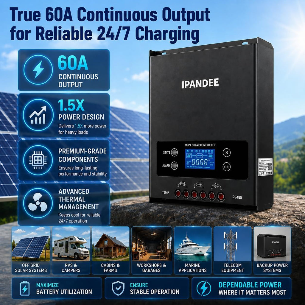 60A MPPT Solar Charge Controller 200VDC Max Input,99.9% Efficiency,12V/24V/36V/48V Auto,APP Monitoring,60 Amp LCD