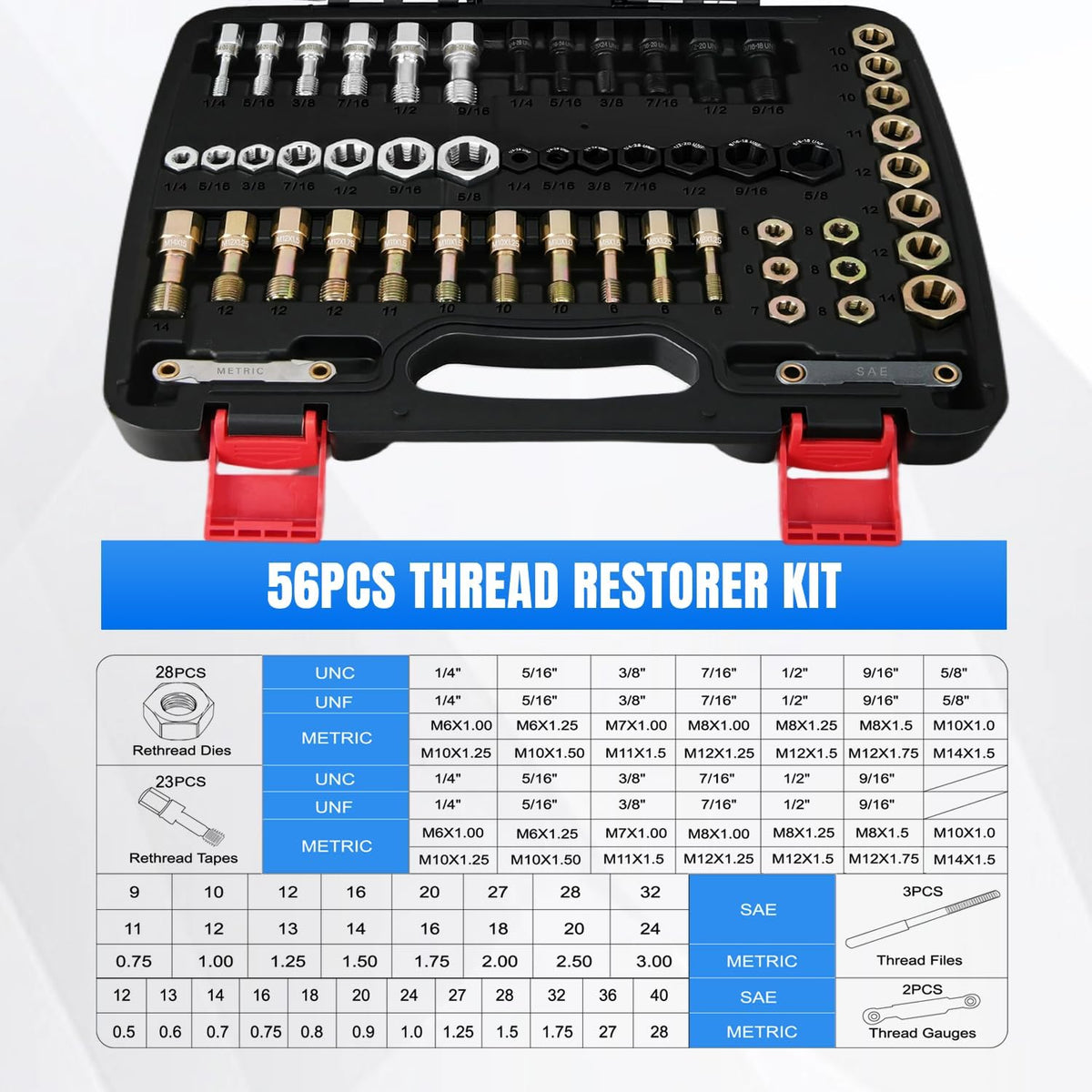 Nilight 56PCS Thread Chaser Set SAE Metric Universal UNC UNF Sizes