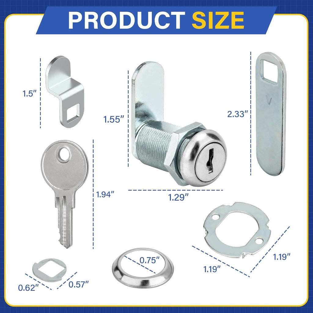 U 9945 1 1/8" Cam Lock, Diecast Drawer and Cabinet Lock for Prime-Line | 1 1/8" Length Cylinder Lock for 13/16” Max