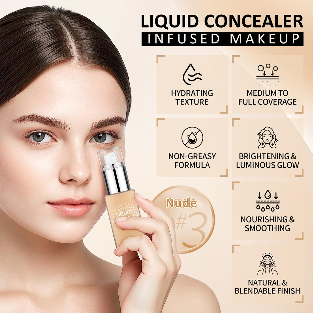 Liquid Concealer, Full Coverage Makeup Under Eye Concealer -Warm Nude