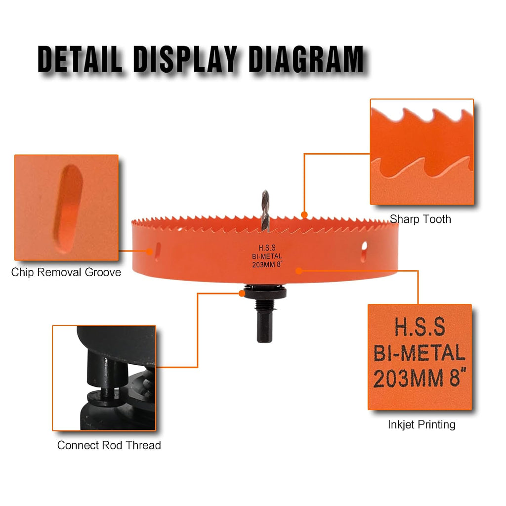 8 inch Hole Saw for Wood, Metal, Plastic & Drywall, with Arbor