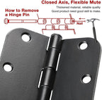 6 Pack Matte Black Interior Door Hinges 3.5" Rounded 5/8" Radius Corners